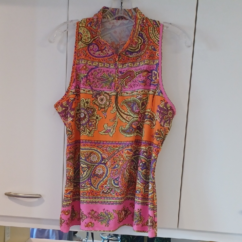 Paisley Sleeveless Golf  Top - Pink and Orange